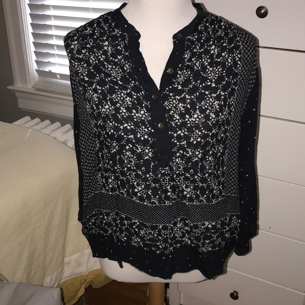 Dark blue, floral blouse